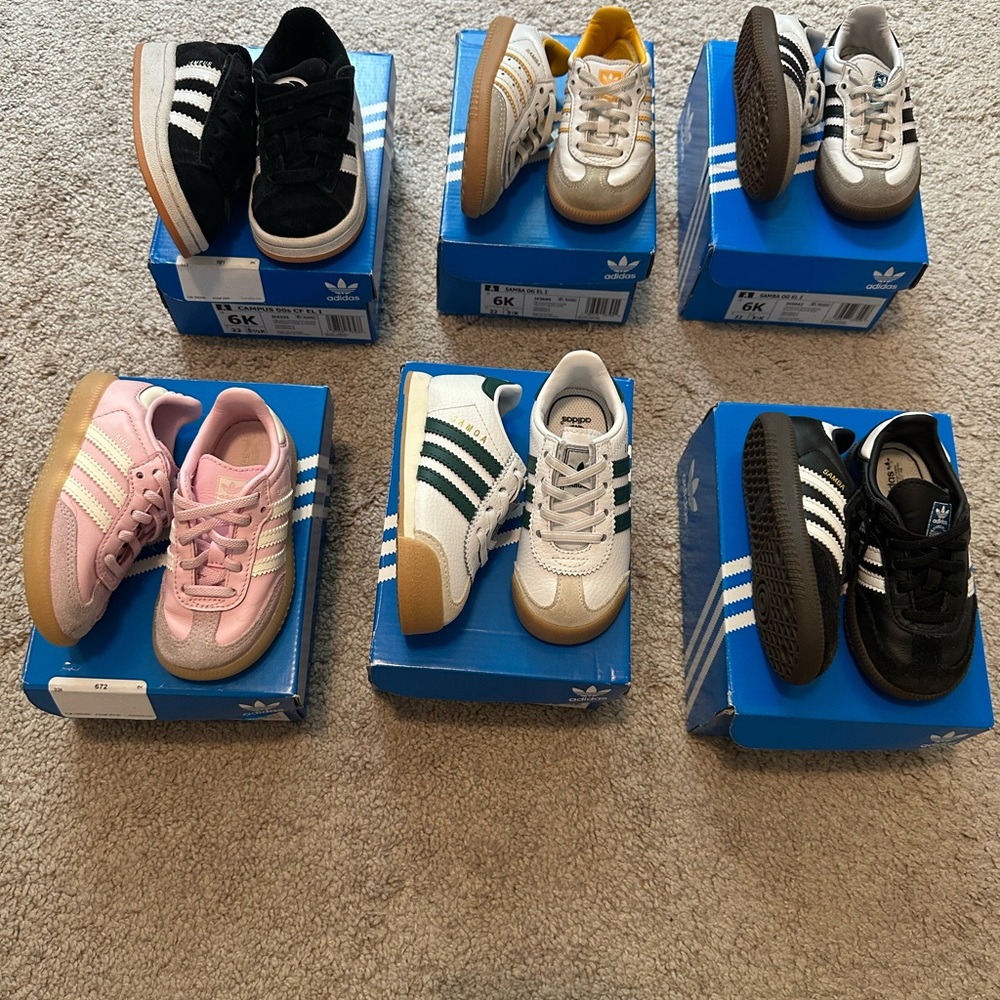 Adidas Kids Sneakers - Black, Pink, White, Green Stripes 6c